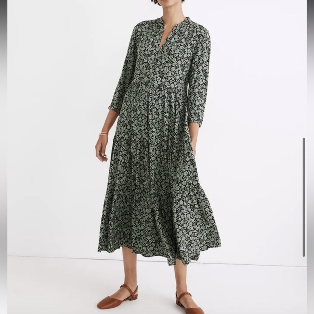 Madewell Floral Button Front Tier Midi Dress
